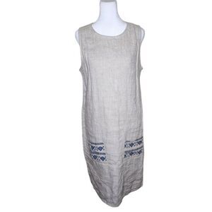 Paper and Fog The Little Linen Shift Dress Sleeveless Midi Womens Size L Beige